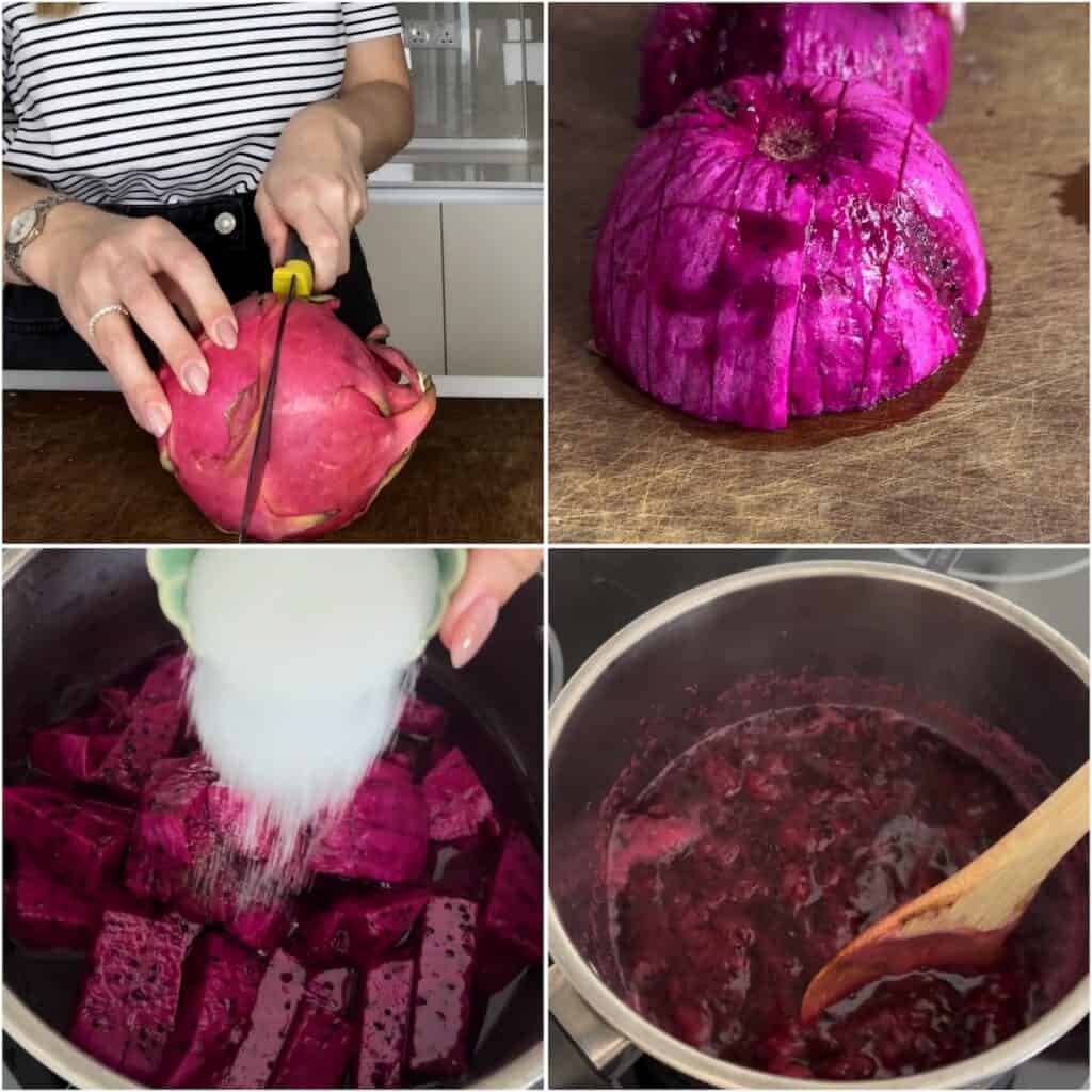 making dragonfruit puree