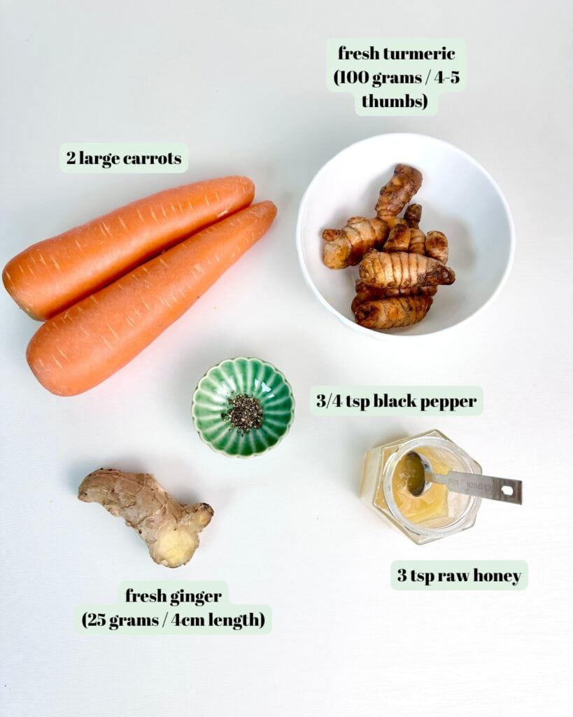 ingredients ginger turmeric carrot juice