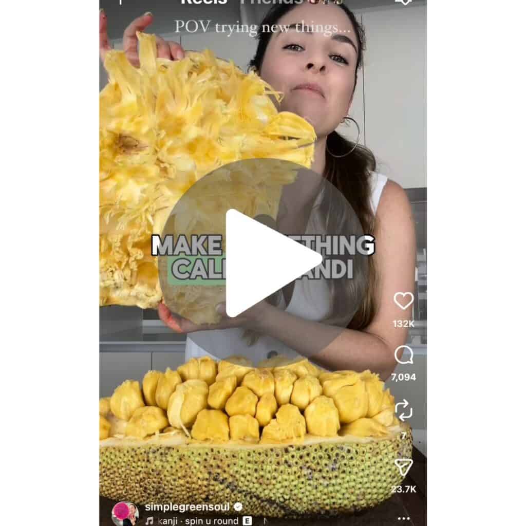 A screenshot of a viral instagram video of girl making cempedak recipe, mandai